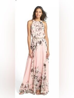 Eliza J Size : 16 Pink Floral Halter Maxi Dress